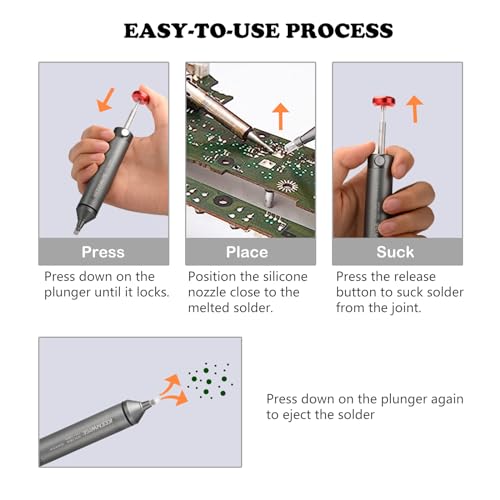 Image of High Suction Aluminum Solder Sucker: KeenWise No Clog Desoldering Pump with Durable Silicone Nozzle for Electronics & PCB Repair (KW-DS-368B)