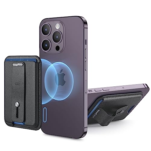 ESR MagSafe Wallet, iPhone Wallet with Secure-Grip Finger Loop, Magnetic Wallet for iPhone 14/13/12 Series, Not for 13/12 Mini, 3-Card Holder, Vegan Leather, MagSafe Accessories, HaloLock, Black