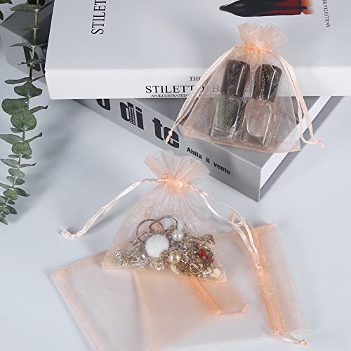 Image of HRX Package 100pcs Little Organza Bags 3 x 4 inch, Blush Peach Mesh Bags Drawstring Pouches for Jewelry Bracelets Candy Party Favor Small Gift