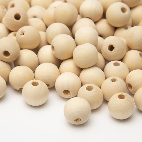 Baiinjiene 120 Stück Holzperlen Natur 20 mm Runde Holzkugeln Mit Loch Zum Auffädeln Holzperlen Aus Naturholz Für Makramee DIY Schmuckherstellung Und Dekoration(120pcs)