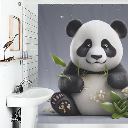 Rideau de douche panda mignon 183x183 cm lavable en polyester pour baignoire - 6