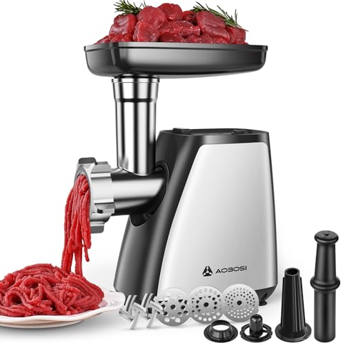 Image of AOBOSI Meat Grinder Electric 2800W Max, 3-in-1 Stainless Steel, Sausage Stuffer & Kibbe, 3 Plates 2 Blades, Heavy Duty for Home Kitchen