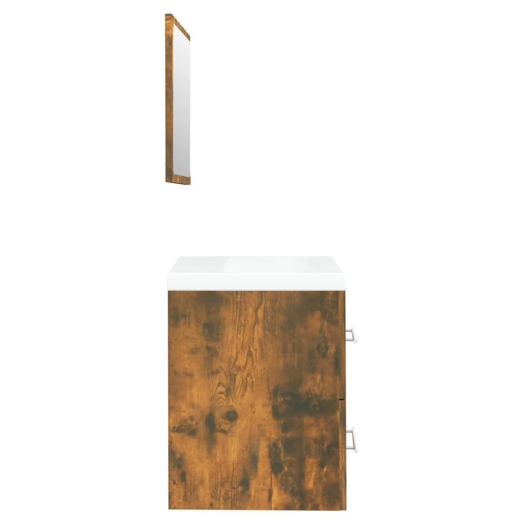 Armario de lavabo con lavabo empotrado, roble ahumado, cajón de almacenamiento, montaje en pared, muebles de baño, rebosadero