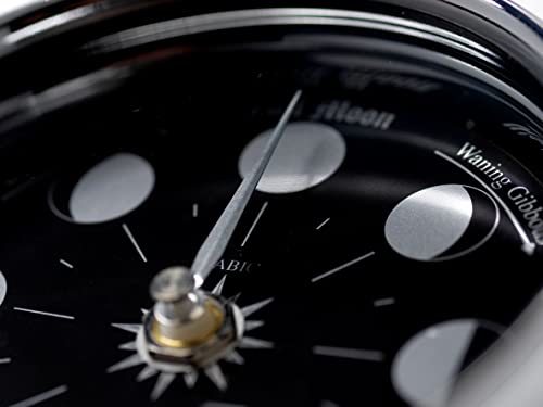 Tabic Prestige Chrome Moon Phase Clock Mounted On An English Oak Mount #TOP5