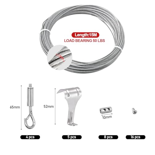 Alambre para colgar cuadros resistente de 50 libras KIBBEH con cable de acero ajustable 3