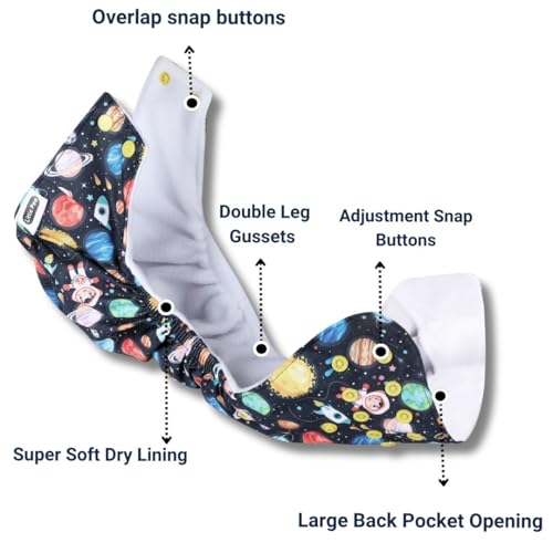 Image of Little Pea Adjustable Cloth Diaper for Babies (3 Months-3 Years) | Leak-Proof, Washable & Reusable | Includes 3 Diaper + 3 Absorbent Pad | Free Size (5-18 kg) | Pack of 3