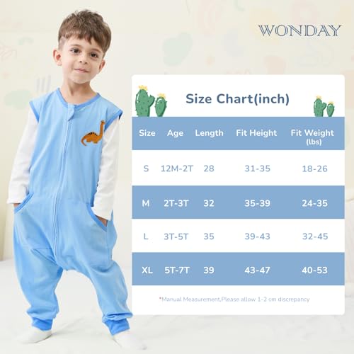 Image of WONDAY Toddler Sleep Sack with Feet, 2 Pack 0.5 Tog Lightweight Sleeping Sacks for Walking with Legs,2T 3T