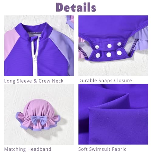Image of Aalizzwell Baby Girls Long Sleeve One Piece Swimsuit with Hat