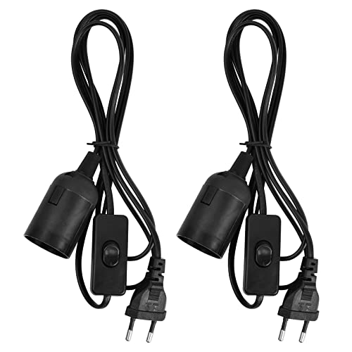 2 Piezas Portalámparas con Interruptor E27, Casquillo E27 con EU Enchufe e Cable de Alimentación 1,8 m, Base de Lámpara con Adaptador para Bombilla de Pie Candelabro Colgante (Negro)