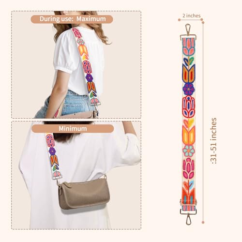 Image of Embroidery Flower Purse Strap Replacement Adjustable 2in Wide Crossbody Shoulder Strap for Handbags Women Crochet Bag Strap