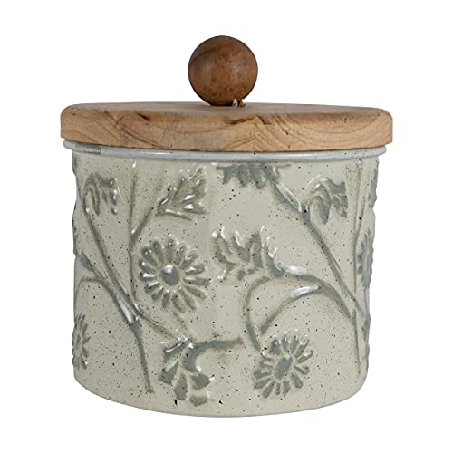 Foreside Home & Garden White Floral Metal Lidded Decorative Storage Canister Foreside Home & Garden White Floral Metal Lidded Decorative Storage Canister