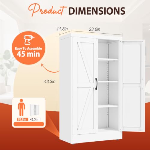 Image of PAOFIN 47 inch White Metal Storage Pantry Cabinet