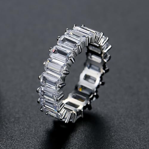 Emerald Cut Moissanite Eternity Ring in 14K Gold, Chic Engagement and Wedding Gift for Her4