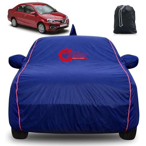 Image of 100% Waterproof Car Cover for Toyota Etios 2010-2020 | All-Weather, Dustproof & UV Protection | Heavy-Duty 3-Layer Fabric | Custom Fit with Mirror & Antenna Pocket | Navy Blue