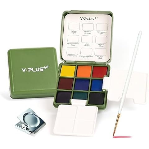 YPLUS Pocket Watercolor Paint Set, Portable Travel Watercoloring Painting Kit with Brush, Mini Painting Art Supplies Gift for Artist Beginners Stocking Stuffers for Kids Adult Cover