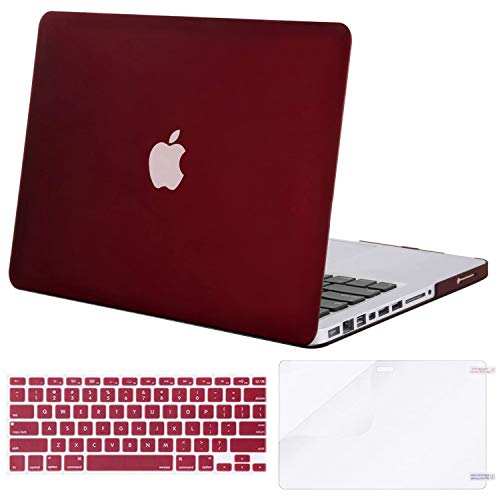 MOSISO Plastic Hard Shell Case & Keyboard Cover & Screen Protector Only Compatible with MacBook Pro 13 inch (A1278, Old Version with CD-ROM), Release Early 2012/2011/2010/2009/2008, Marsala Red