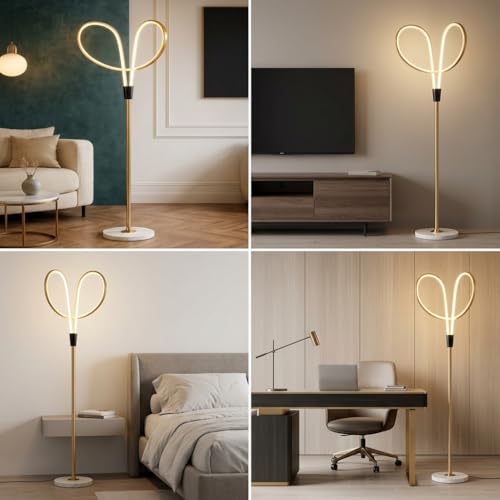 Image of Floor Lamp 3-Color CCT (Warm + Natural + Cold White) LED Standing Lamp Gold Aluminium Loop Design for Living Room Bedroom