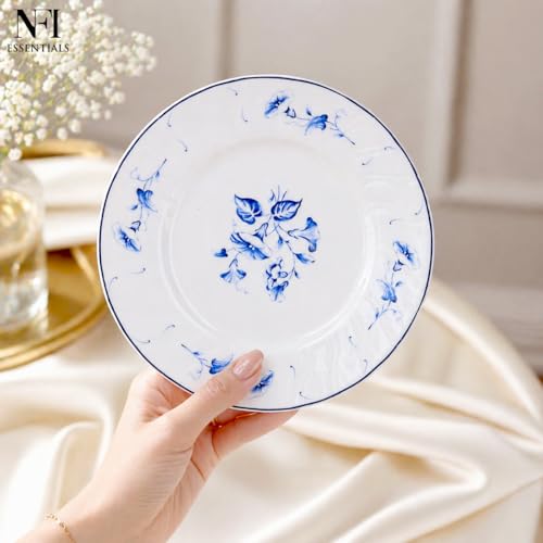Image of NFI essentials 8 inch Ceramic Quarter Plate with Elegant Blue Floral Design, Premium Serving Plate for Snacks, Desserts, Breakfast & Appetizers, Dishwasher Safe