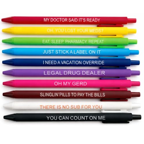 10PC Pharmacy Quote Pens Funny Fun RX Pharmacist Sayings Medication Prescription Nursing Desk Accessories Work Essentials Bulk Gifts For Technician EMS Pharm Techs Clinic Staff Medical Workers Nurse