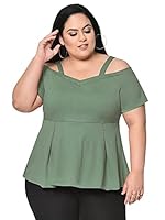 wild U Women Western Plus Size Stylish Casual Off Shoulder Peplum Top (Mint Green, Size : 5XL)