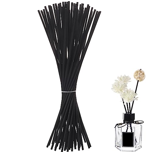 50 Stück Rattanstäbchen für Raumduft, 24 cm x 3 mm Diffuserstäbchen Rattan Reed Fiber, Aroma Diffuser Stäbchen für ätherische Öle im Home Office Hotel SPA (Schwarz)