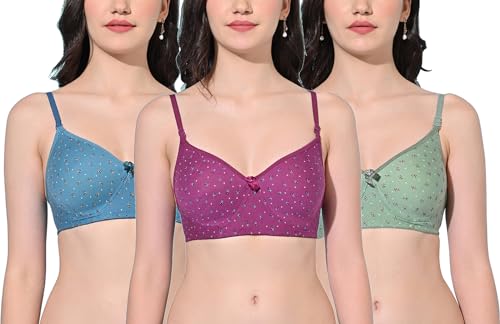Image of FIMS - Fashion is my style Women Cotton Blend Padded Non-Wired Everyday Bra Pack of 1 Cup- B Multicolor