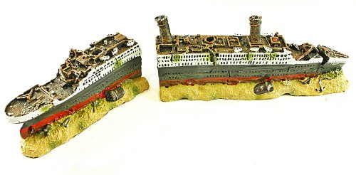 Sunken Titanic Ocean Liner Ship Wreck Aquarium & Fish Tank Decoration Ornament, 2 Parts, Aquarium Cruise Ship Shipwreck Decorations Fish Tank Ornament, Resin Material Sunken Ship