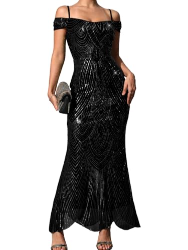 Kaei&Shi Sequin Prom Dress,Sparkly Off Shoulder Long Formal Dresses,Evening Gowns for Women Elegant Classy
