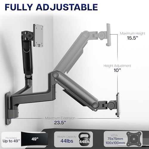 Image of VIVO Premium Ultrawide Monitor Counterbalance Wall Mount for up to 49 inch Screens, Holds 44 lbs, Full Motion, Max VESA 100x100, Black, MOUNT-V101V