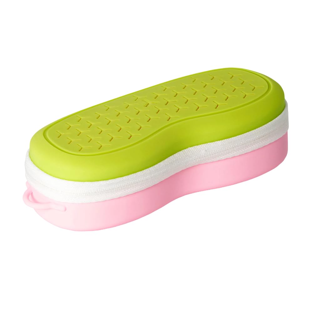 Mioyoow Unisex Pink & Green Swim Goggle Case, Silicone Swimming Zipper Goggles Storage Box With Drain Holes Eyeglasses Organiser For Swimmers Adults