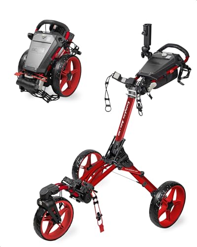 Caddytek CaddyLite Auto+360 Golf Push Cart - 4 Wheel Lightweight Foldable Golf Pushcart with Auto Folding, 360° Swivel Front Wheel, Aluminum Frame, EVA Wheels, Foot Brake, Umbrella & Drink Holder