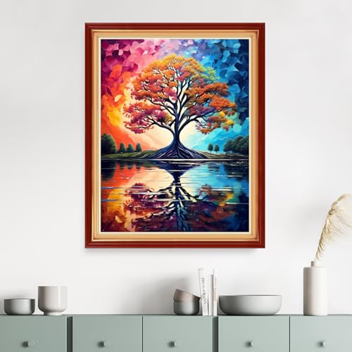 Image of Dimensean Stamped Cross Stitch Kits Full Range of Embroidery Patterns Starter Kits for Beginners Adult DIY Cross Stitches Needlepoint Kits 11CT-Magic Colorful Tree 16x20 inch