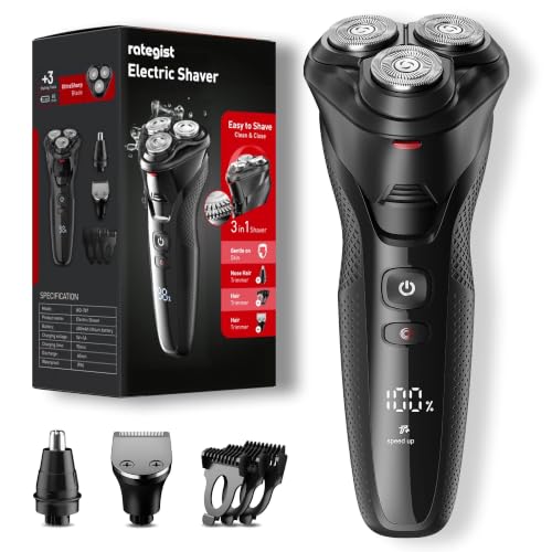 Wiederaufladbarer Elektrorasierer für Herren: 3-in-1-Rasierer mit IPX7-Wasserschutz, One-Touch-Beschleunigung, HD-Display… – Ansicht 1
