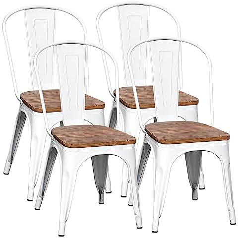Juego de 4 sillas de Comedor de Metal con Respaldo y Asiento de Madera Cover