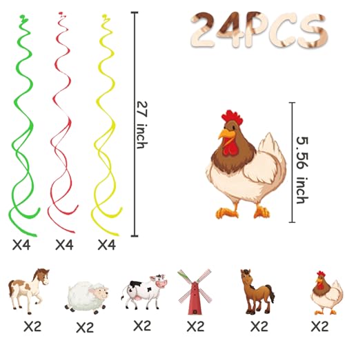 Image of Farm Hanging Swirl - 24PCS Party Decorations - Boys Kids Theme Birthday Party Supplies - Spiral Decor