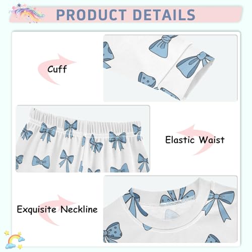 Pajama Sets Long Sleeve Blue Bow Tie Pattern Soft Comfy Sleepwear 2 Piece PJS 3-8T4