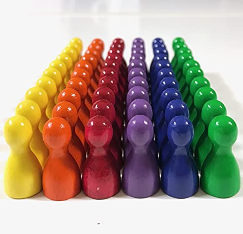 Spielfiguren aus Holz für Brettspiele, Bunte Mischung, besondere Farben, Halmakegel Gr. 12/24 mm, 60 Stück (6x10) (FARBENFROH: Gelb, Orange, Dunkelrot, Blaulila, Dunkelblau. Hellgrün) – Bild 3