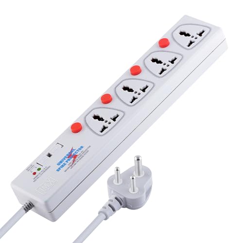 Image of MX Spike Protector Extension Board - 4 Universal Sockets Surge Protector with 5 m Cable, Individual Switches, Safety Shutters & Spike Guard for Home Appliances