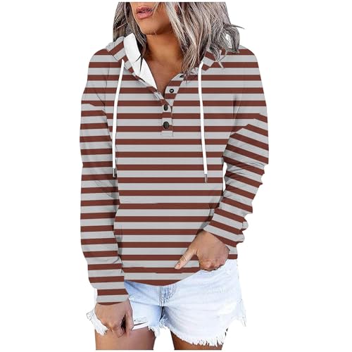 UHouse Sweat a Capuche Femme Elegant Vetement Y2k Haut a Rayures Pull Respirant Sweats Imprimé Casaul Hoodie Décontracté Hoodies Hiver Vêtement Brun M
