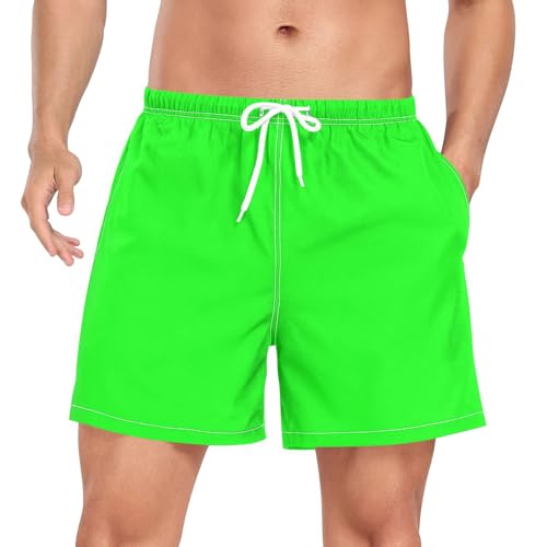 ATTX Neon Green Solid Color Mens Swim Trunks with Compression Liner 4.7