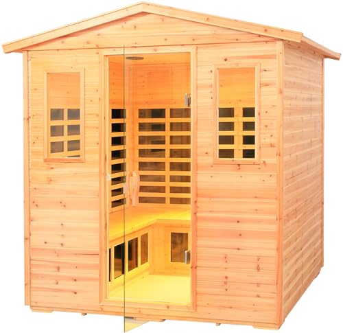 Image of LTCCDSS Outdoor Sauna 5-6 Person Far Infrared Sauna Low EMF | Withstand Temp -5℉-104℉, Outdoor Indoor Wooden Sauna Room for Home-18 Low EMF Boards-Canadian Hemlock-Chromotherapy-Bluetooth Speaker