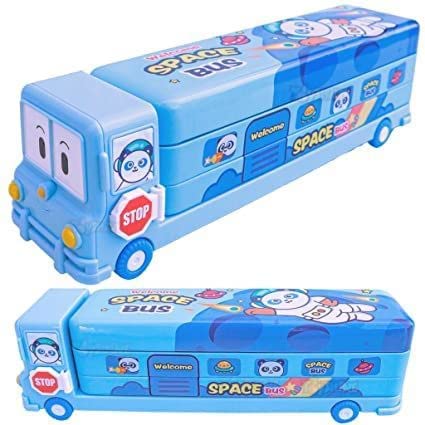 Mikki Tikki Multicolour Cartoon Printed School Bus Matal Pencil Box with Moving Tyres and Sharpner for Kids Geometry Box (Blue) (B0B97SLSQW) Amazon Price History, Amazon Price Tracker