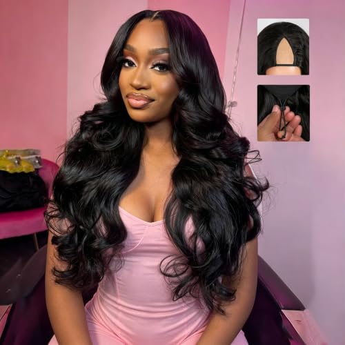 Omeself V Part Wig Human Hair Body Wave 200 Density Upgrade U Part Wigs with Drawstring Wig Human Hair No Glue No Sew-in Wear and Go Half Wigs Human Hair Natural Color 3X Longer Lifespan 22Inch