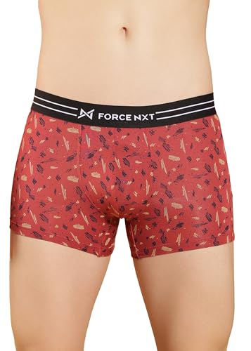 Image of Force NXT Men's Micro Modal Elastane Stretch Fabric Printed Trunk | Ultra Soft and Durable Waistband for Daily Uses | Label Free Outer Elastic Underwear for Men