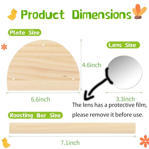 Image of Pine Chicken Perch with Mirror, Strong Chick Jungle Gym Roosting Bar, Chicken Toys for Coop and Brooder, Training Perch Toys for Large Bird, Parrot, Macaw, Hens (Small)