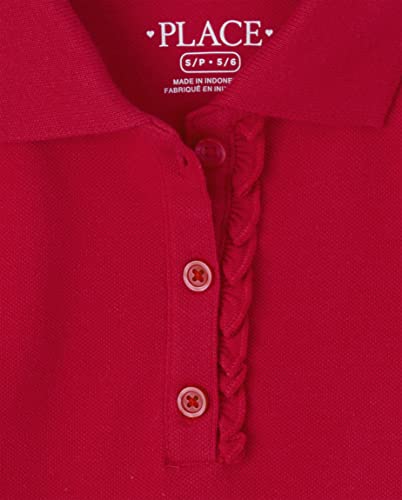 The Children's Place Girls Short Sleeve Ruffle Pique Polo,Ruby 2 Pack,S (5/6)2