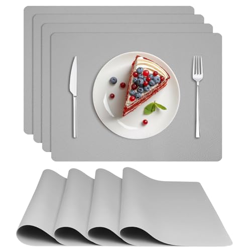 Platzsets(4er Set), rutschfest Abwaschbar Tischsets, Silikon Abgrifffeste Hitzebest&auml;ndig Platzdeckchen, Schmutzabweisend und Waschbare, Platz-Matten f&uuml;r K&uuml;che Speisetisch, Light Gray