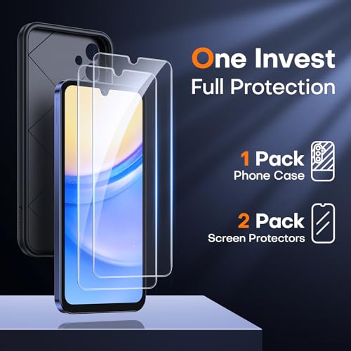 TAURI 3-in-1 Case for Samsung Galaxy A15 5G, Military Protection, Shockproof, Scratch-Resistant Case with 2 Screen Protectors, Black