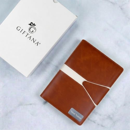 Image of Giftana Personalized Diary with Name, Personalized Office Planner Notebook Diary with Magnetic Lock, Corporate Gifts for Employee (Tan)