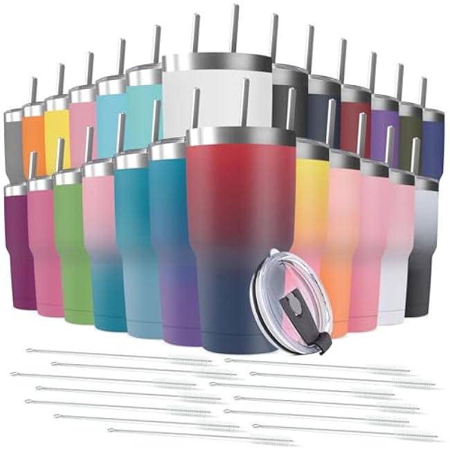 30oz Stainless Steel Travel Mug with Lid, Double Wall Vacuum Insulated Bulk Tumbler with Straws, Powder Coated Coffee Cup Suitable for Vehicle Cup Holders